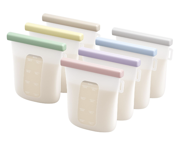 7 Pcs silicone breastmilk storage bag resuable