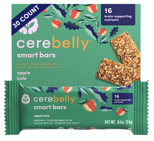 Cerebelly Apple Kale no sugar added toddler snack bar pack of 30